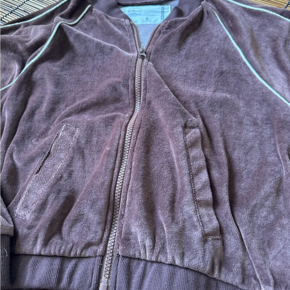 RSQ Milk Chocolate Piped Velour Track Jacket -‎ Size Medium EUC - Picture 6 of 7